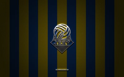 FK Jerv logo, Norwegian football team, Eliteserien, yellow black carbon background, FK Jerv emblem, football, FK Jerv, Norway, Jerv FC