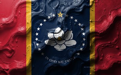 drapeau du mississippi, 4k, texture des vagues de pierre, drapeau 3d mississippi, drapeau de l'état du mississippi, usa, drapeaux des états américains, mississippi
