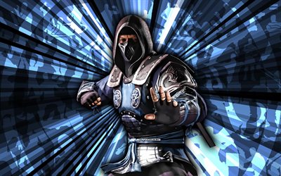 4k, Lin Kuei, Mortal Kombat, blue rays background, MKM, abstract art, Mortal Kombat Mobile, Lin Kuei MKM, Mortal Kombat characters, Mortal Kombat X, Lin Kuei Mortal Kombat, creative art