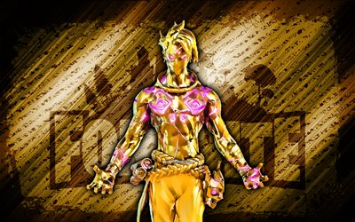 Golden Raz Fortnite, 4k, yellow diagonal background, grunge art, Fortnite, artwork, Golden Raz Skin, Fortnite characters, Golden Raz, Fortnite Golden Raz Skin