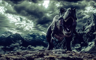 dinosaurier, ausgestorbene tiere, gebirge, raubtier, dinosaurierhintergrund, raubtiere