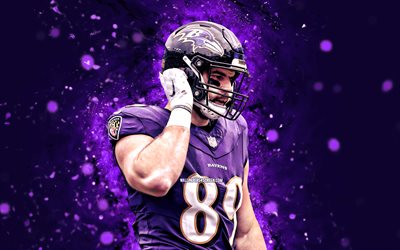 mark andrews, 4k, menekşe neon ışıkları, baltimore ravens, nfl, amerikalı futbolcular, mark andrews 4k, amerikan futbolu, ulusal futbol ligi, mark andrews baltimore ravens