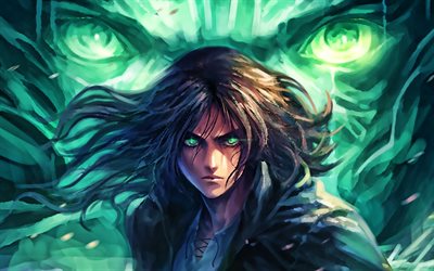 エレン・イーガー, 緑の目, shingeki no kyojin, ファンアート, 漫画, 進撃の巨人, アニメキャラクター, 主人公, タイタンのキャラクターへの攻撃, タイタンに対するエレン・イーガーの攻撃