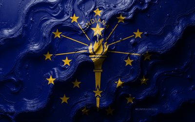 इंडियाना फ्लैग, 4k, पत्थर की लहर बनावट, इंडियाना का झंडा, 3 डी इंडियाना ध्वज, इंडियाना स्टेट फ्लैग, यूएसए, अमेरिकी राज्यों के झंडे, इंडियाना