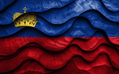 4k, liechtenstein  lippu, euroopan maat, puiset 3d  aallon liput, liechtensteinin päivä, liechtensteinin lippu, liechtensteinin puinen lippu, eurooppa, liechtensteinin kansalliset symbolit, liechtenstein