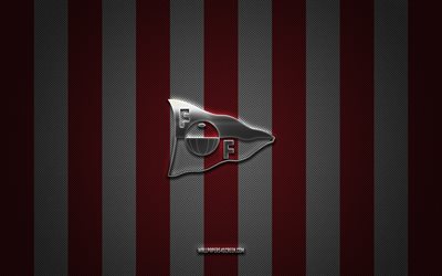 Fredrikstad FK logo, Norwegian football team, Eliteserien, red white carbon background, Fredrikstad FK emblem, football, Fredrikstad FK, Norway, Fredrikstad FC, Fredrikstad