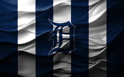 4k, Detroit Tigers logo, blue white 3d background, Detroit Tigers emblem, American baseball team, Detroit Tigers flag, 3d texture, MLB, USA, Detroit Tigers, baseball, Major League Baseball