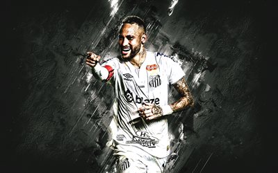 neymar jr, santos fc, grunge art, calciatore brasiliano, sfondo di pietra bianca, brasile, neymar santos fc, neymar da silva santos junior, neymar, calcio