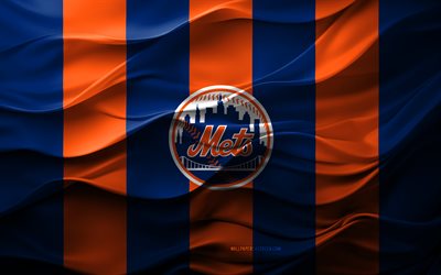 4k, new york mets logosu, mavi turuncu 3d arka plan, new york mets amblemi, amerikan beyzbol takımı, new york mets bayrağı, 3d doku, mlb, amerika, new york mets, beyzbol, major league beyzbol
