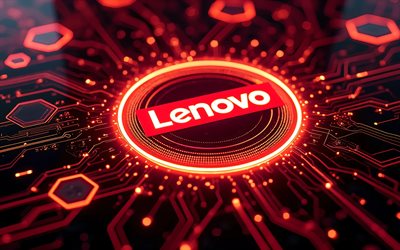 4k, logotipo neon vermelho da lenovo, anéis de néon vermelho, fundo vermelho de alta tecnologia, microcircuitos, condutores, marcas de eletrônicos, criativo, logotipo da lenovo no microcircuito, marcas, logotipo brilhante da lenovo, obra de arte, logotipo da lenovo, lenovo