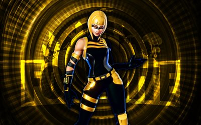 maravilla negra y amarilla fortnite, 4k, fondo espiral amarillo, fortnite, creativo, piel maravillosa negra y amarilla, piel maravilla negra y amarilla de fortnite, maravilla negra y amarilla, personajes fortnite