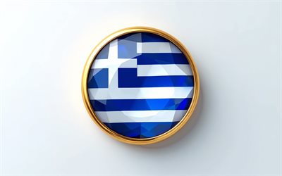 Flag of Greece, 4k, Greek flag inside a gemstone, white background, Greece flag, gemstone, white crystal background, Greece, Greek flag