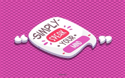 simplesmente fale o que pensa, arte 3d, arte isométrica, citações de motivação, citações curtas populares, inspiração, fundo roxo