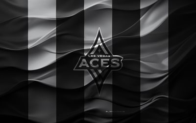 4k, logotipo de las vegas aces, fondo 3d blanco negro, emblema de los ases de las vegas, wnba, equipo de baloncesto americano, bandera de los ases de las vegas, textura 3d, ases de las vegas, baloncesto, eeuu