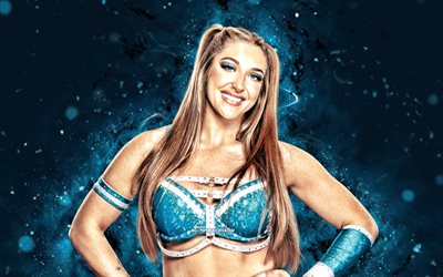 Lainey Reid, 4k, blue neon lights, WWE, creative, american wrestler, NXT, violet abstract background, World Wrestling Entertainment, wrestlers, Lainey Reid 4K