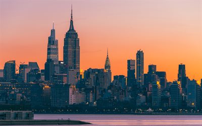 empire state building, new york, manhattan, sera, tramonto, grattacieli, new york city, orizzonte di new york, paesaggio urbano di new york, usa