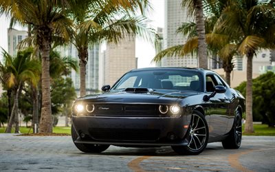 mopar 17 dodge challenger, 4k, scheinwerfer, 2017 autos, tuning, schwarzer dodge challenger, 2017 dodge challenger, amerikanische autos, dodge challenger, muscle cars, ausweichen