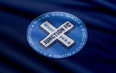 West Seattle Junction fabric logo, 4k, blue fabric background, USL League Two, bokeh, soccer, West Seattle Junction logo, football, Northwest Division, West Seattle Junction FC, american soccer club, West Seattle Junction
