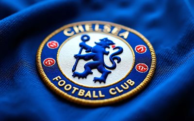 Chelsea FC fabric logo, 4k, blue fabric background, Premier League, Chelsea FC logo, Chelsea FC emblem, England, Chelsea FC, football, Chelsea