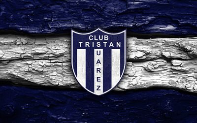 logo en bois de tristan suarez, 4k, fond en bois blanc bleu, primera nationale, football, logo tristan suarez, emblème de tristan suarez, tristan suárez fc, club de football argentin, tristan suárez