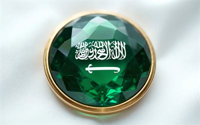 Flag of Saudi Arabia, 4k, Saudi Arabia flag inside a gemstone, white background, Saudi Arabia flag, gemstone, white crystal background, Saudi Arabia