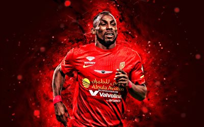 4k, Julian Quinones, creative, red neon lights, Al-Qadsiah, Saudi Professional League, Colombian footballers, Julian Quinones 4K, football, soccer, Nacho, Al-Qadsiah FC, Julian Quinones Al-Qadsiah