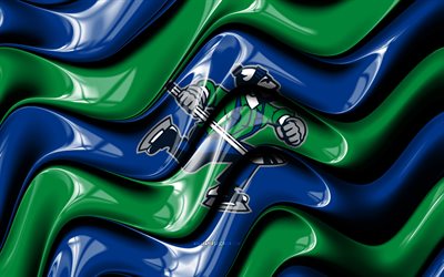 logo 3d des canucks d'abbotsford, 4k, vagues 3d bleu vert, lah, hockey, drapeau des canucks d'abbotsford, créatif, logo des canucks d'abbotsford, emblème des canucks d'abbotsford, équipe américaine de hockey, canucks d’abbotsford
