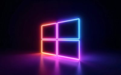 leuchtendes windows 10 logo, 4k, schwarzer hintergrund, minimalismus, dirigenten, os marken, kreativ, neon logo für windows 10, marken, kunstwerk, windows 10 logo, windows 10