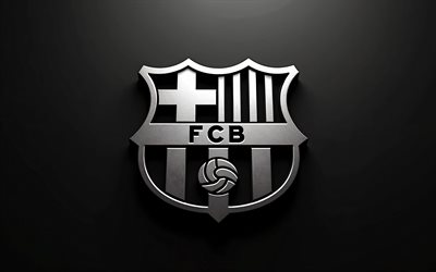 fc barcelonas logotyp i stål, 4k, katalansk fotbollsklubb, svart metall bakgrund, fc barcelonas emblem, fc barcelona stålskylt, fc barcelonas logotyp, barcelona logotyp, la liga, katalonien, barcelona, fc barcelona