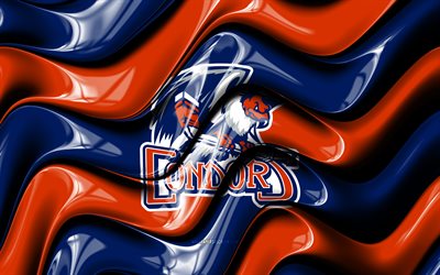 logotipo 3d de los cóndores de bakersfield, 4k, ondas 3d naranja azul, ahl, hockey, bandera de los cóndores de bakersfield, creativo, logotipo de los cóndores de bakersfield, emblema de los cóndores de bakersfield, equipo de hockey americano, cóndores de bakersfield