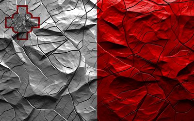 4k, drapeau de malte, texture de pierre, europe, drapeau 3d de malte, fond avec des fissures, malte, drapeau maltais
