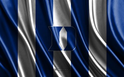 4k, logo des duke blue devils, ncaa, texture de soie blanche bleue, drapeau des duke blue devils, club de football américain, drapeau en soie, emblème des duke blue devils, usa, duc diables bleus