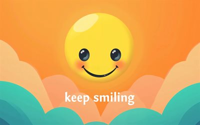 smiley symbol, 4k, orangefarbener hintergrund, abstrakte emoticons, minimalismus, positive zitate, lächeln, bunter hintergrund, 3d emotionen smiley symbol, emoticons, motivation, inspiration, lächeln sie weiterhin konzepte, lächle weiter