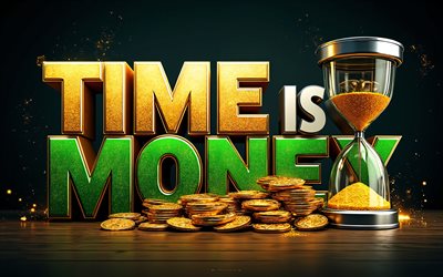 Time is money, 4K, 3D art, finance concepts, Time is money art, Time is money concepts, business, money