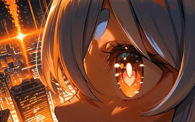 4k, usada pekora, paysage urbain orange, gros plan, youtubeur virtuel, yeux oranges, carottes, vtuber, créatif, hololive, mangas, chaîne usada pekora, youtubeur virtuel usada pekora