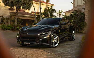 4k, ferrari purosangue, bokeh, 2026 voitures, croisements, voitures de luxe, ferrari purosangue noire, ferrari purosangue 2026, voitures italiennes, ferrari