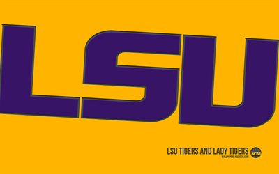 logo des tigres lsu et des lady tigres, 4k, fond jaune, art du carbone, ncaa, emblème des lsu tigers et lady tigers, équipe de football américain, usa, tigres lsu et lady tigres, football américain, tigres du lsu