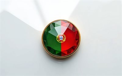 bandiera del portogallo, 4k, bandiera portoghese all'interno di una pietra preziosa, sfondo bianco, pietra preziosa, sfondo di cristallo bianco, portogallo, bandiera portoghese