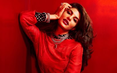 4k, jaqueline fernández, vestido rojo, actriz india, bollywood, belleza, fotos con jacqueline fernández, mujer morena, actriz popular, celebridad india, sesión de fotos de jacqueline fernández
