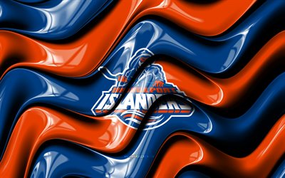 logotipo 3d de los isleños de bridgeport, 4k, ondas 3d naranja azul, ahl, hockey, bandera de los isleños de bridgeport, creativo, logotipo de los isleños de bridgeport, emblema de los isleños de bridgeport, equipo de hockey americano, isleños de bridgeport