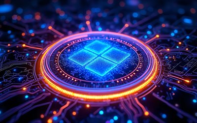 4k, logotipo com brilho azul do windows 11, brilho colorido, escuridão, fundo colorido de alta tecnologia, microcircuitos, condutores, logotipo brilhante do windows 11, marcas de sistema operacional, logotipo 3d do windows 11, marcas, logotipo do windows 11, janelas 11