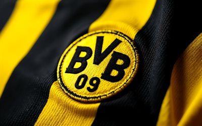 Borussia Dortmund fabric logo, 4k, yellow black fabric background, Bundesliga, Borussia Dortmund logo, Borussia Dortmund emblem, Germany, Borussia Dortmund, football, BVB logo, BVB