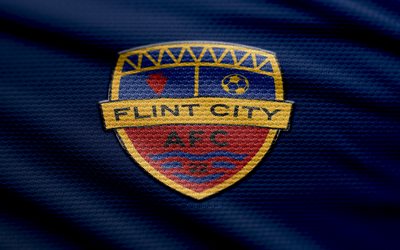 Flint City AFC fabric logo, 4k, blue fabric background, USL League Two, bokeh, soccer, Flint City AFC logo, football, Flint City AFC emblem, Great Lakes Division, Flint City AFC, american soccer club, Flint City FC