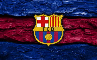 4k, fc barcelona logga i trä, blå lila trä bakgrund, laliga, fotboll, fc barcelonas logotyp, fc barcelonas emblem, barcelona fc, la liga, fcb, spansk fotbollsklubb, fc barcelona