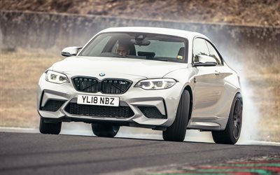 bmw m2, 4k, yarış yolu, 2020 arabalar, sürüklenme, f87, birleşik krallık'a özgü, gri bmw m2, 2020 bmw m2, alman arabaları, bmw m2 f87, bmw