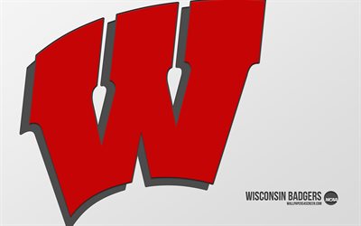 wisconsin badgers logo, 4k, roter hintergrund, carbon kunst, ncaa, wisconsin badgers emblem, american football team, usa, wisconsin dachs, american football
