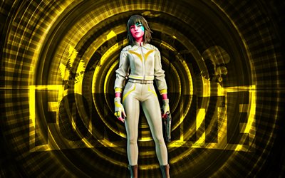 harlowe escarcha del futuro fortnite, 4k, fondo espiral amarillo, fortnite, creativo, diseño future frost harlowe, piel fortnite future frost harlowe, harlowe escarcha del futuro, personajes fortnite