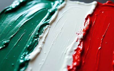 علم إيطاليا, 4k, ضربات الطلاء, العلم الإيطالي, ضربات الطلاء الأحمر الأبيض والأخضر, فن الطلاء, أوروبا, إيطاليا, العلم الإيطالي بضربات الطلاء