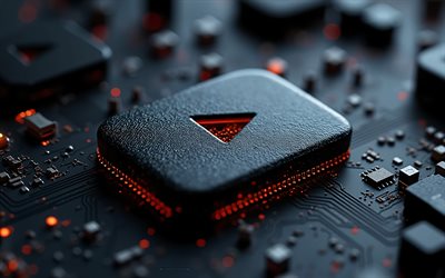 youtube black metal logo, 4k, schwarzes mainboard, youtube metalllogo, youtube emblem, youtube metallschild, youtube logo, schwarzer technologiehintergrund, youtube