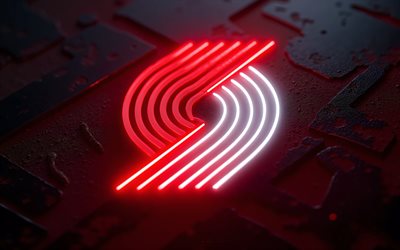 neonlogo der portland trail blazers, 4k, roter hintergrund, nba, metallkunst, portland trail blazers emblem, usa, portland trail blazers, basketball